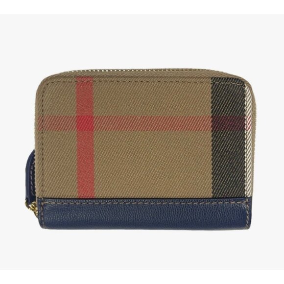 Burberry MN Zip Around Check Canvas Coin Wallet Dark Blue 8084525